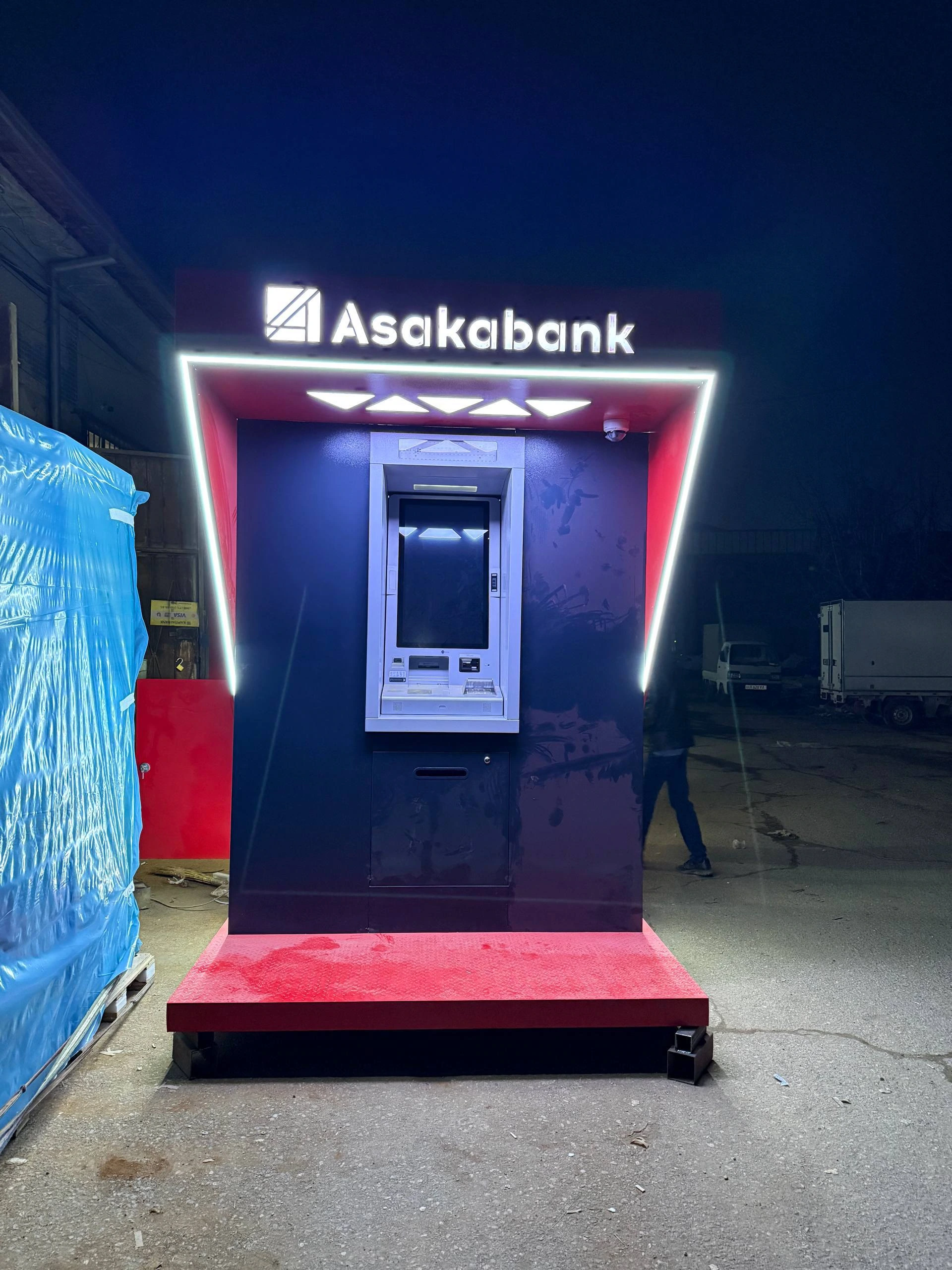 LED-framed ATM booth, view 2