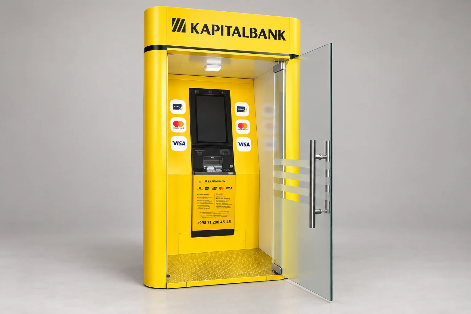 Yellow ATM booth